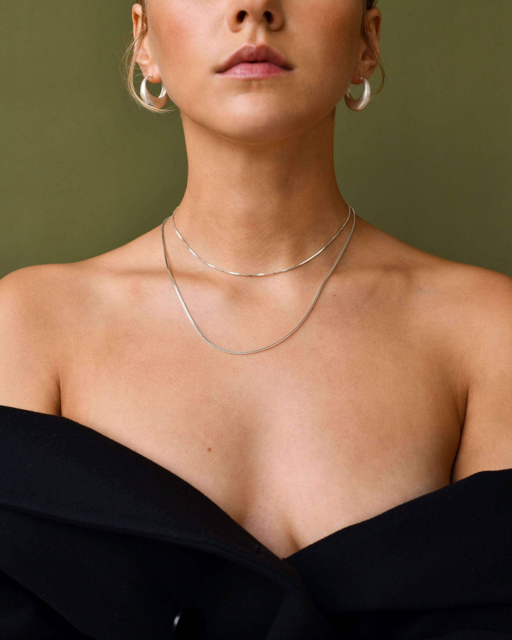 Silk Chain Necklace Long - Silver